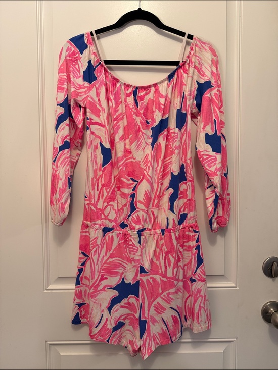 Lilly Pulitzer Pants - Lilly Pulitzer Pink & Blue Tropical Print Women's Shorts Romper Jumpsuit medium